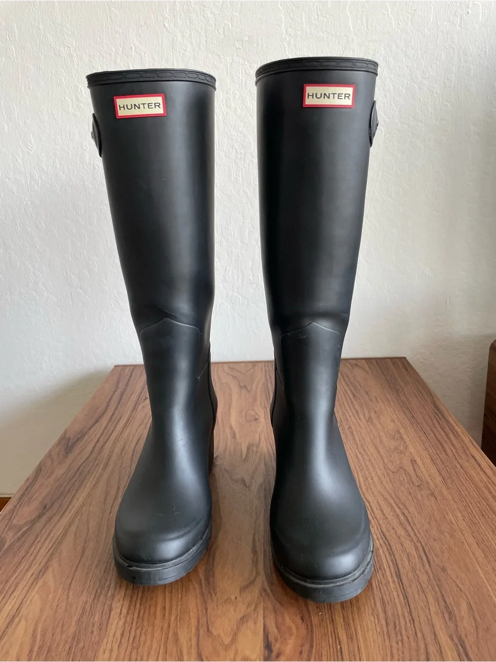 Hunter Matte Black Tall Wedge Rubber Rain Boots